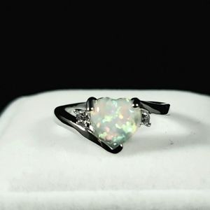 Heart Fire Opal CZ Sterling Silver Ring Sizes 6 through 11